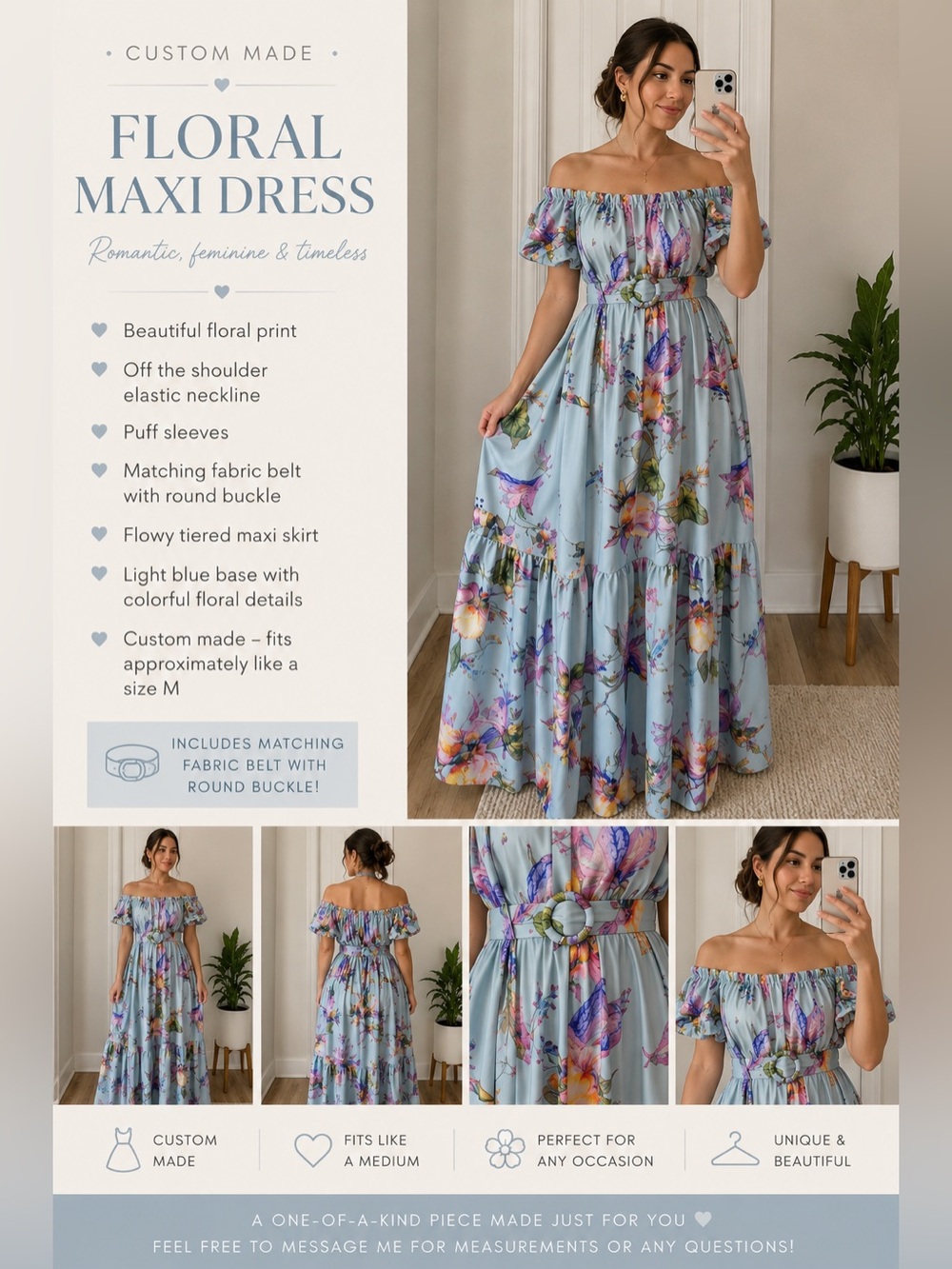 Floral Maxi Dress - Custom Made | Fits Size M
